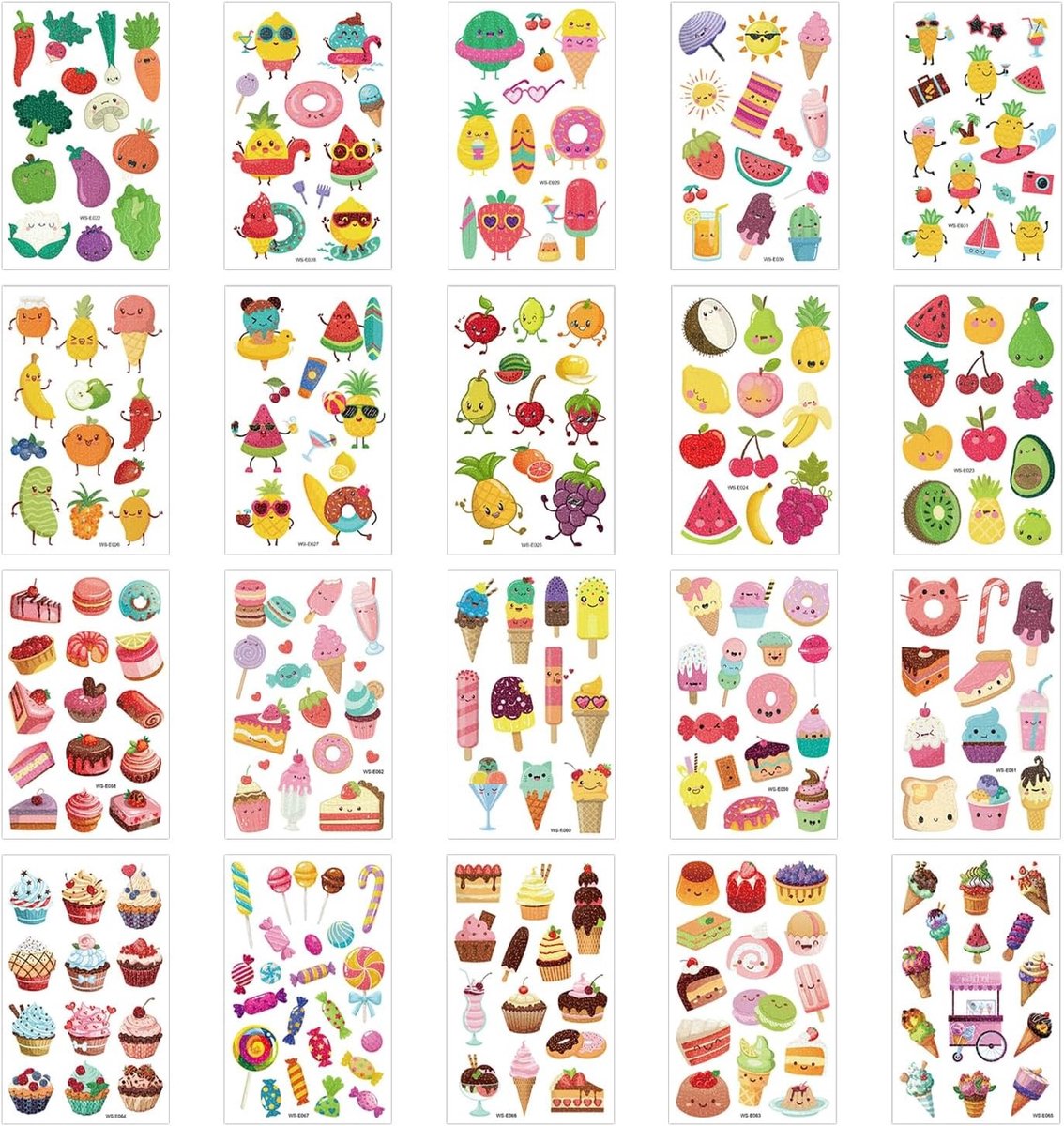 Allecto - Tattoo Stickers - Kinderen - Glitter Cartoons - Fruit en Groente - Tijdelijke Tatoeages - Leuk voor Feestjes - Zomer Thema - Waterbeste