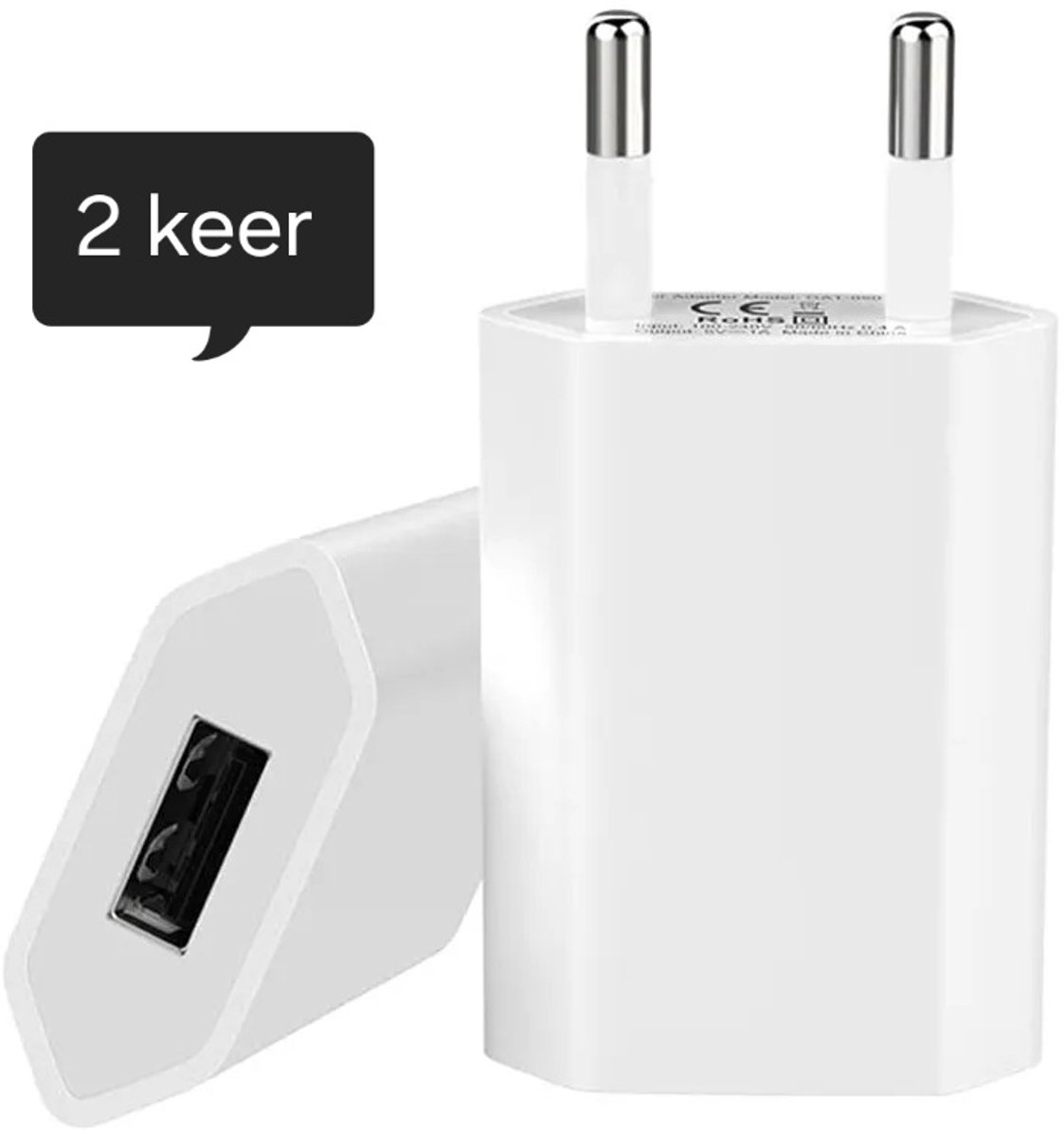 Smartkabel, usb-stekker 2x, dubbel pack, oplaad adapter, oplaad stekker, universeel, reis stekker.