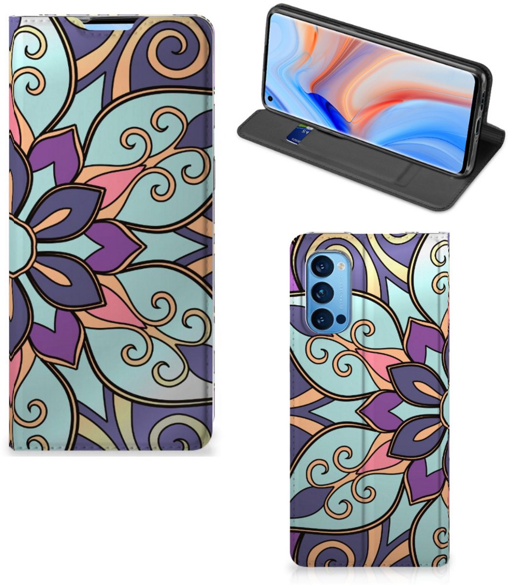 OPPO Reno4 Pro 5G Smart Cover Purple Flower