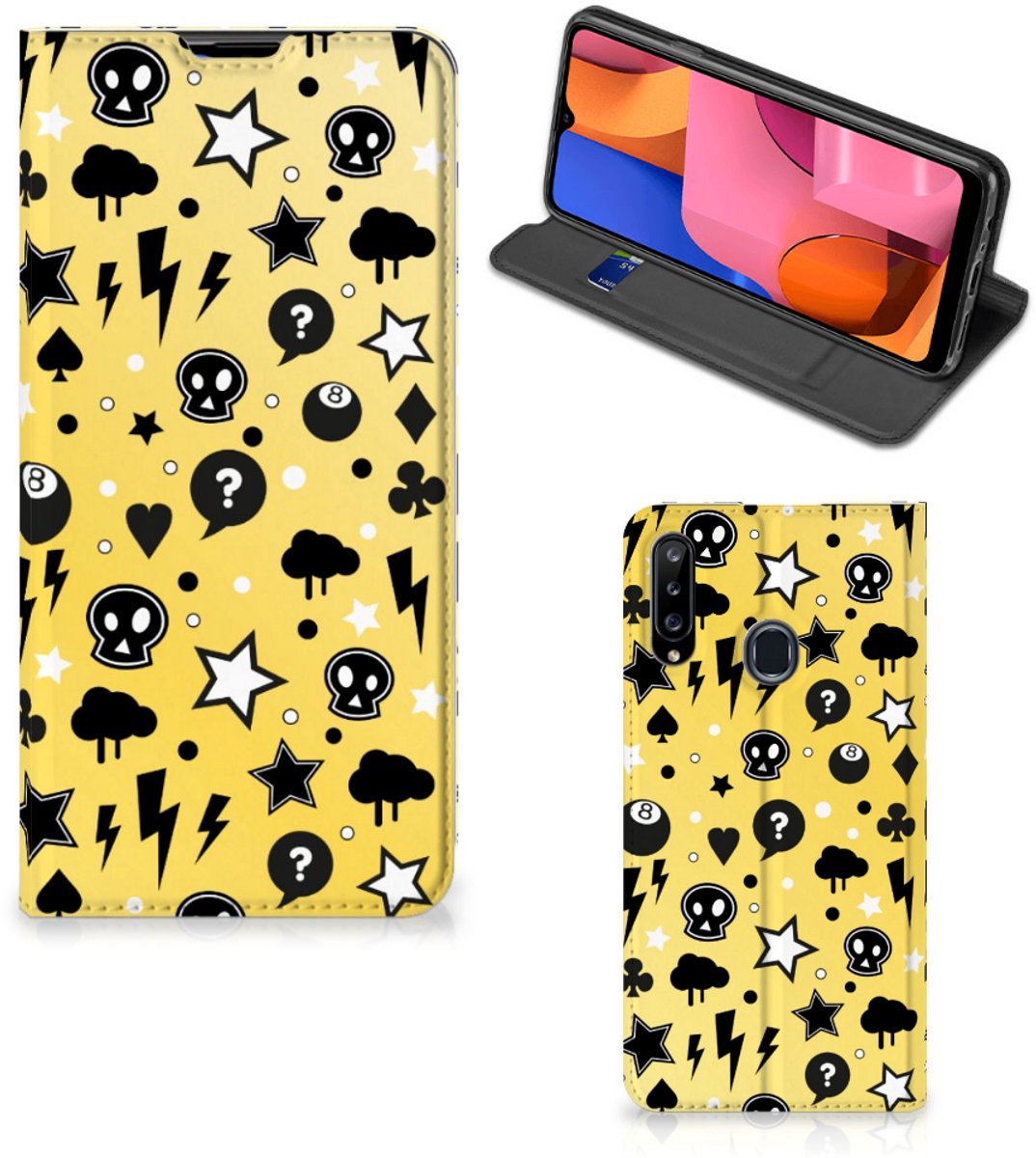 Mobiel BookCase Samsung Galaxy A20s Punk Geel
