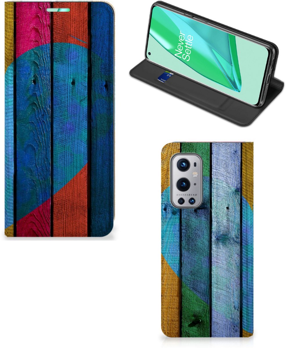 OnePlus 9 Pro Book Wallet Case Wood Heart - Cadeau voor je Vriend