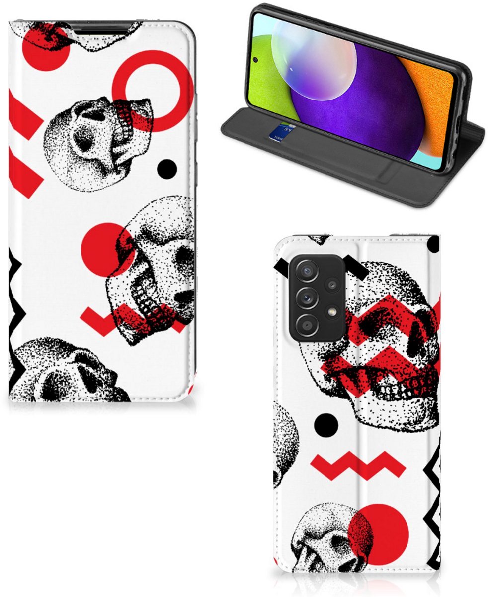 Mobiel BookCase Samsung Galaxy A52 Skull Red
