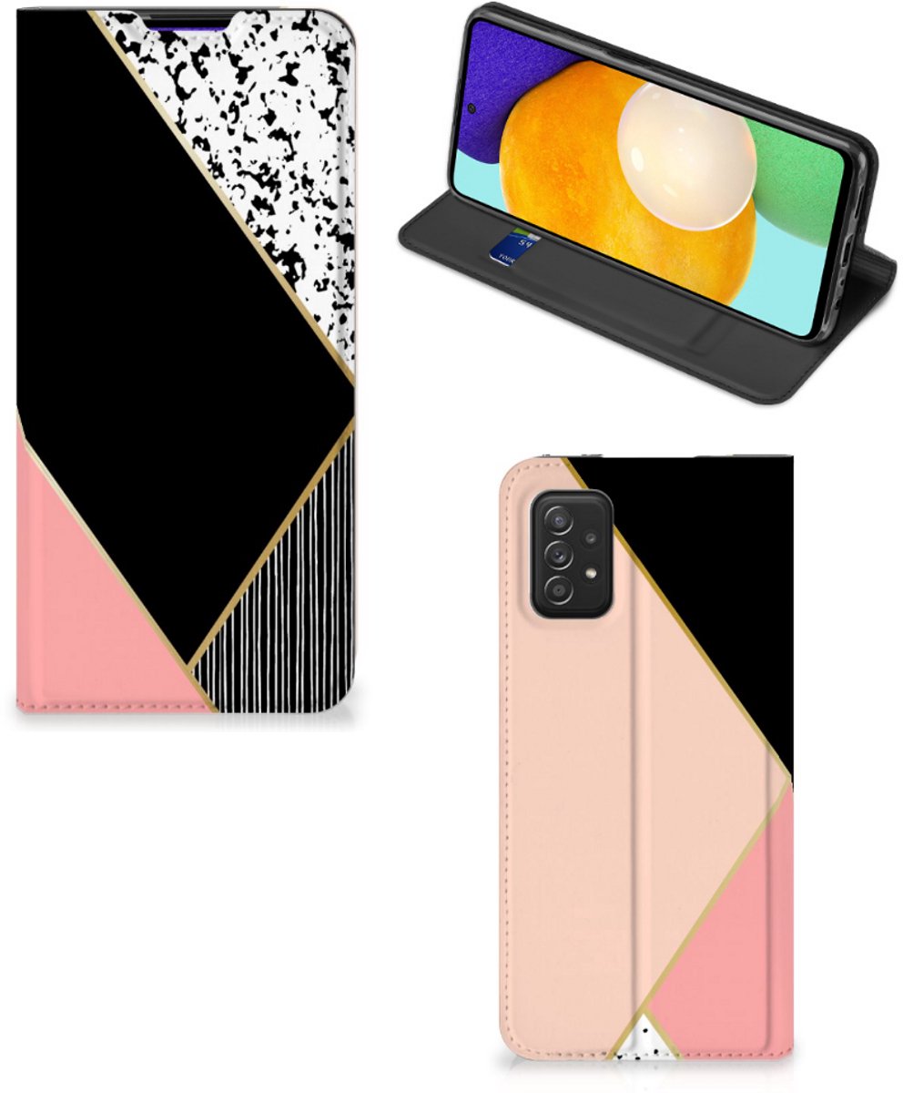 Samsung Galaxy A03s Stand Case Zwart Roze Vormen