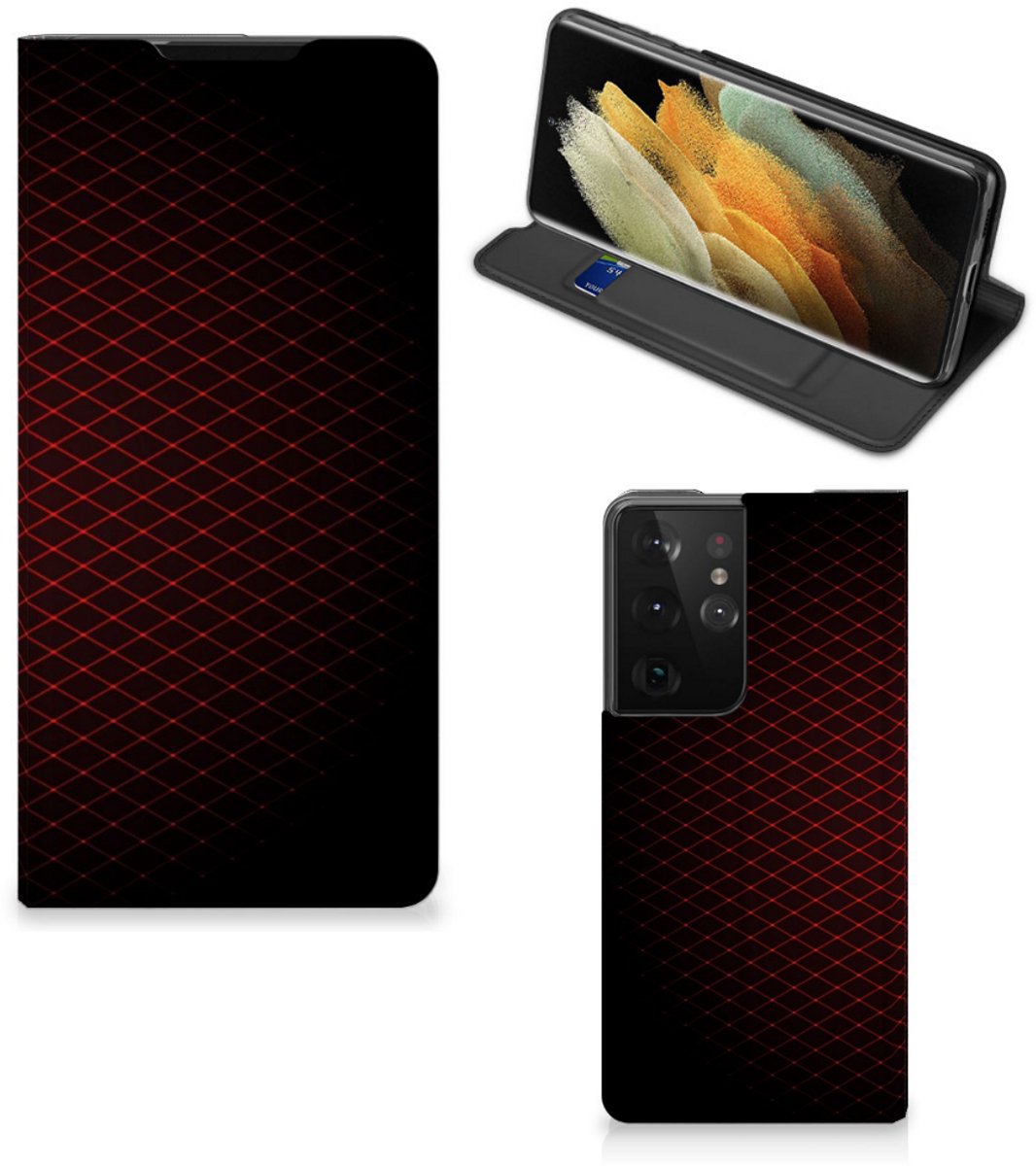 Samsung Galaxy S21 Ultra Hoesje met Magneet Geruit Rood