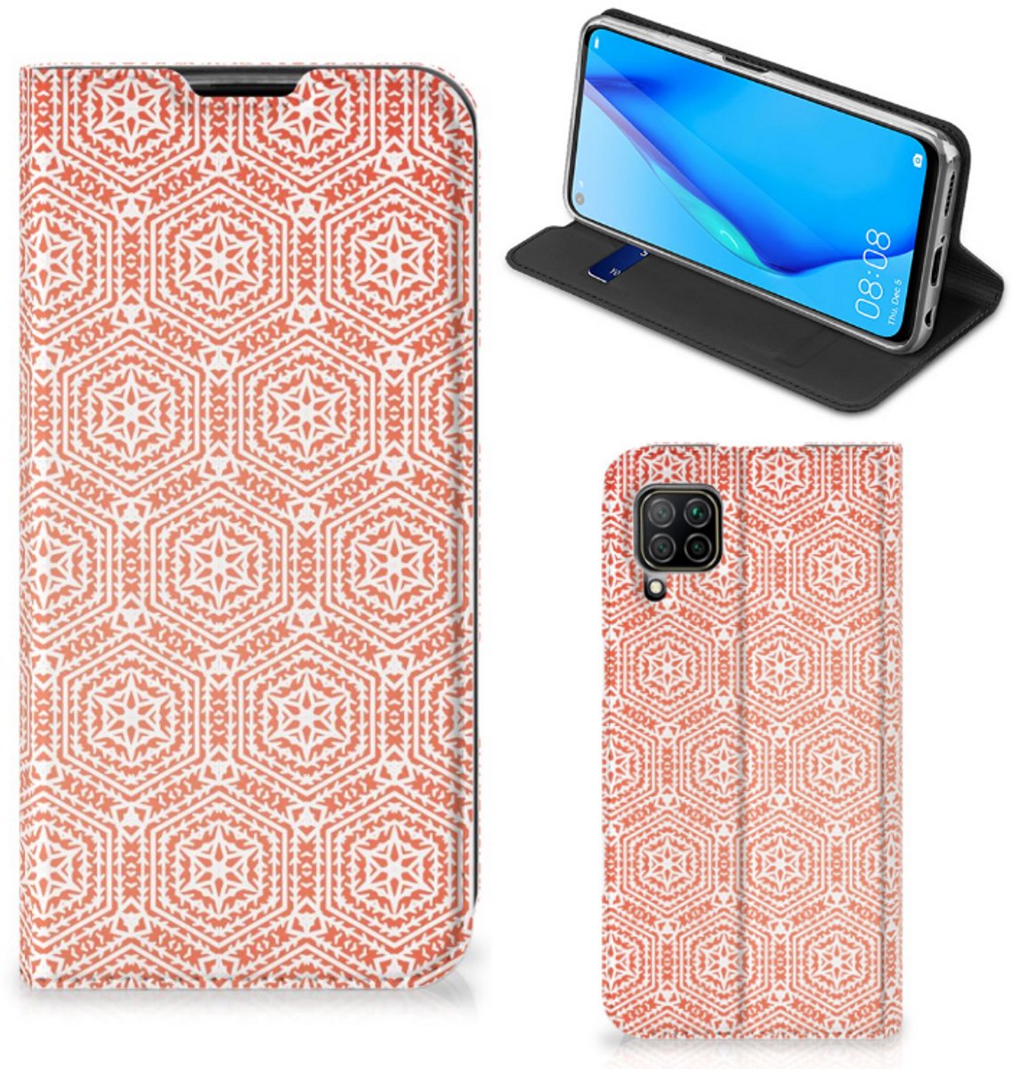 Huawei P40 Lite Hoesje met Magneet Pattern Orange