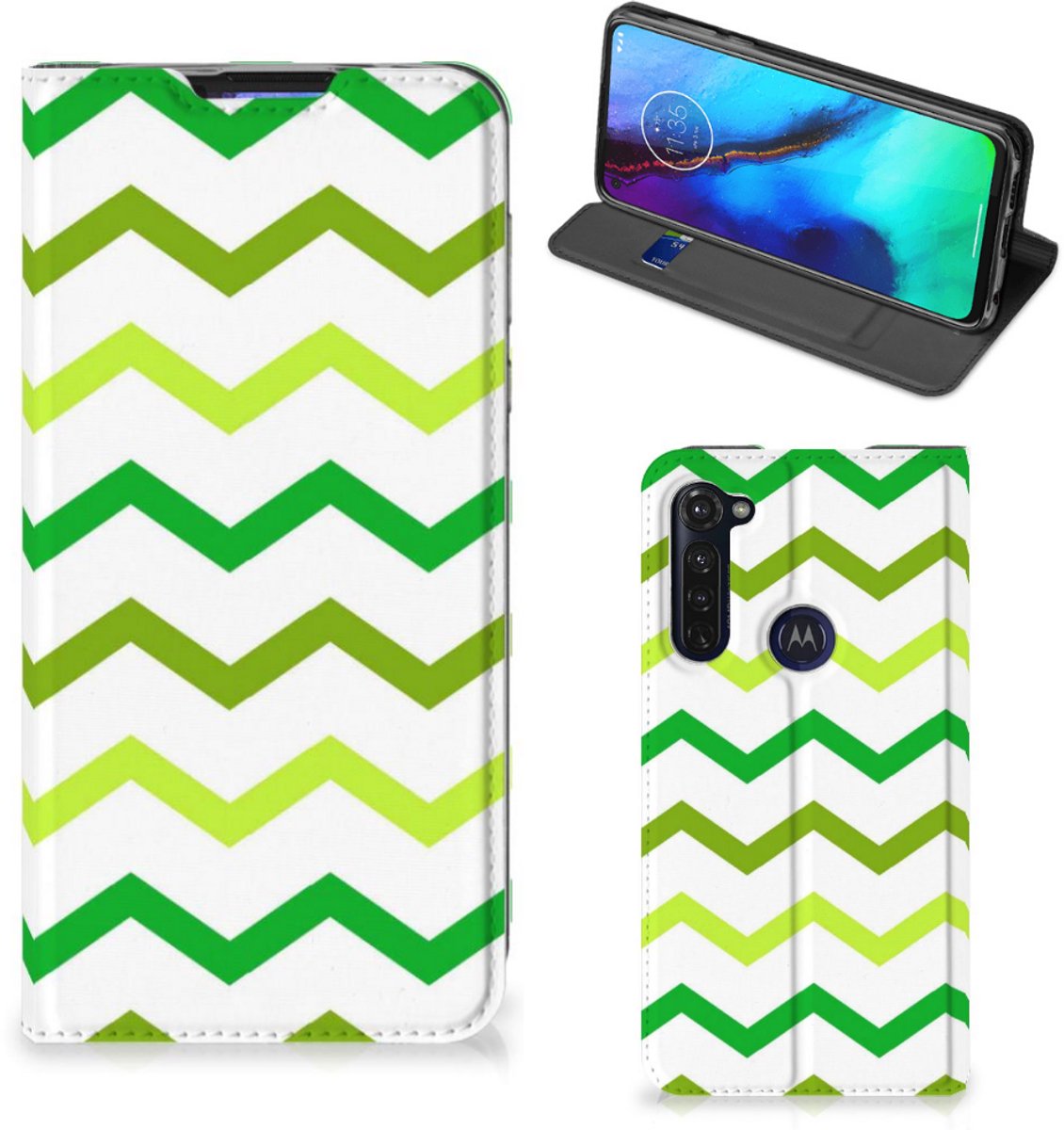 Motorola Moto G Pro Hoesje met Magneet Zigzag Groen