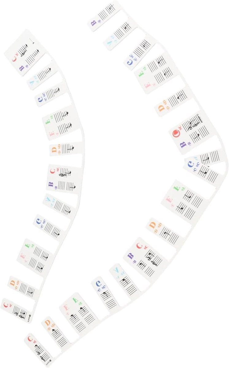 Pianotoetsenbordstickers - Notenlabels Piano - Muziek Leren - Kleurgecodeerde Noten - 61 Toetsen - Multicolor