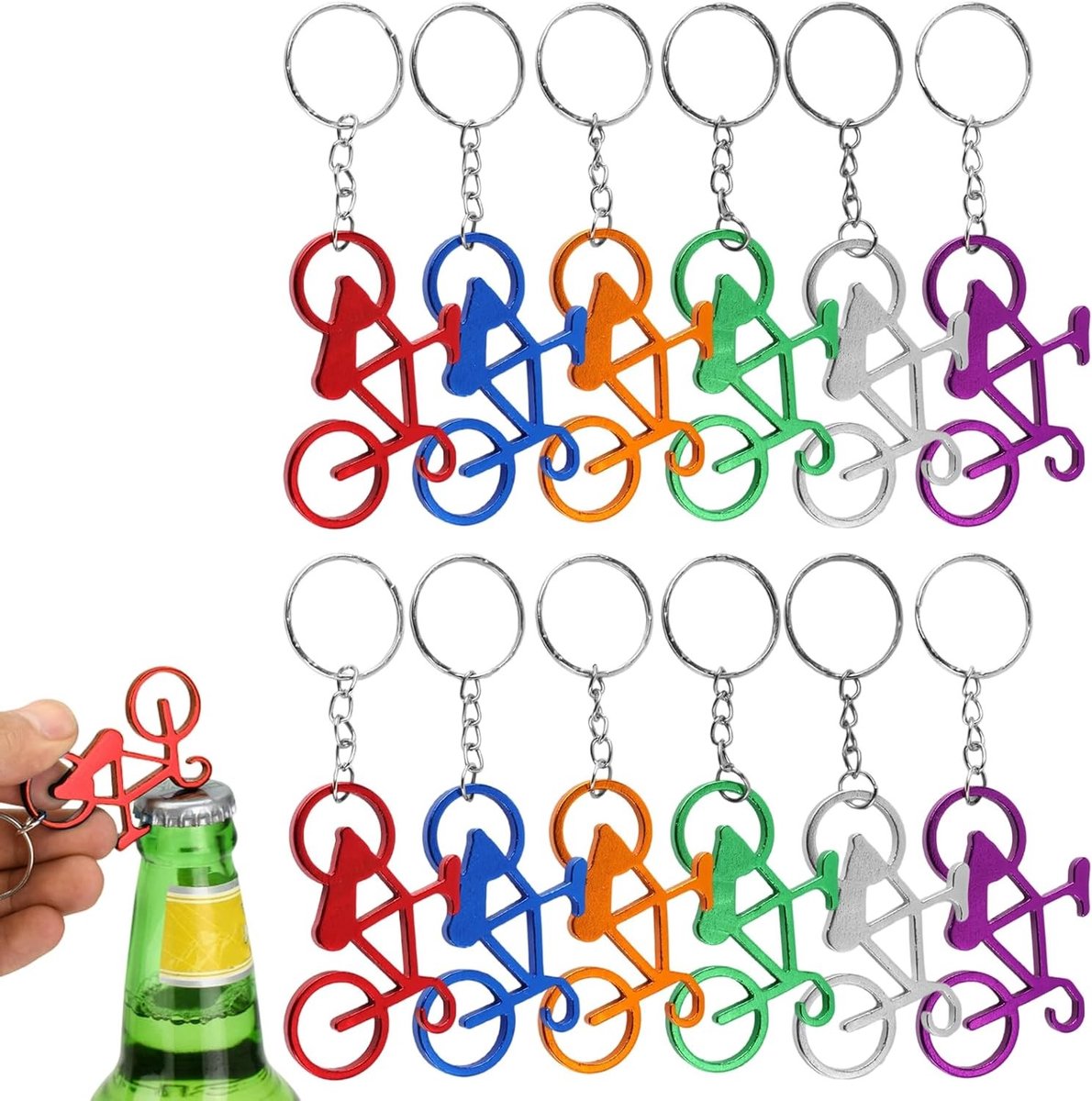Mini Flessenopener Sleutelhanger Set van 12 - Handige Flesopener voor Fietsliefhebbers, Perfect voor Barbecues, Feestjes en Picknicks