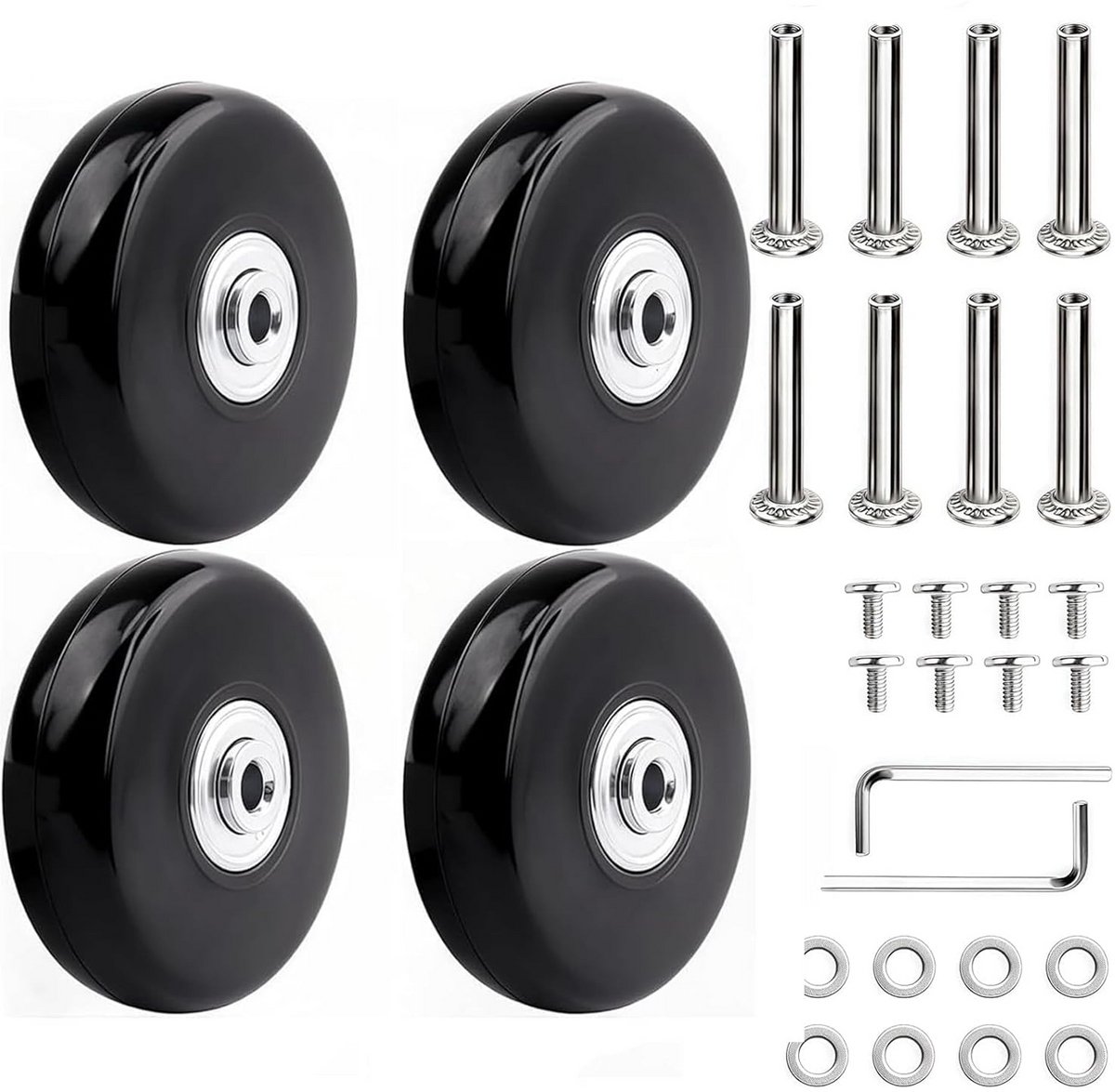 4x Vervangende Bagagewielen 60x18mm - Stevige Rubberen Wieltjes voor Koffer