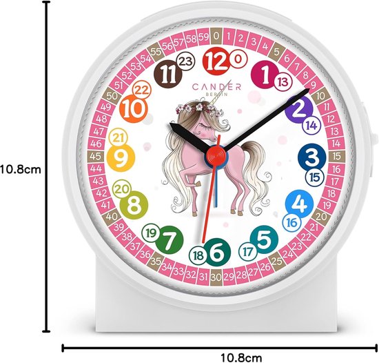 Stille Kinderwekker met Eenhoorn, Licht en Snooze - Leer Klok voor Kinderslaapkamer — afbeelding 5