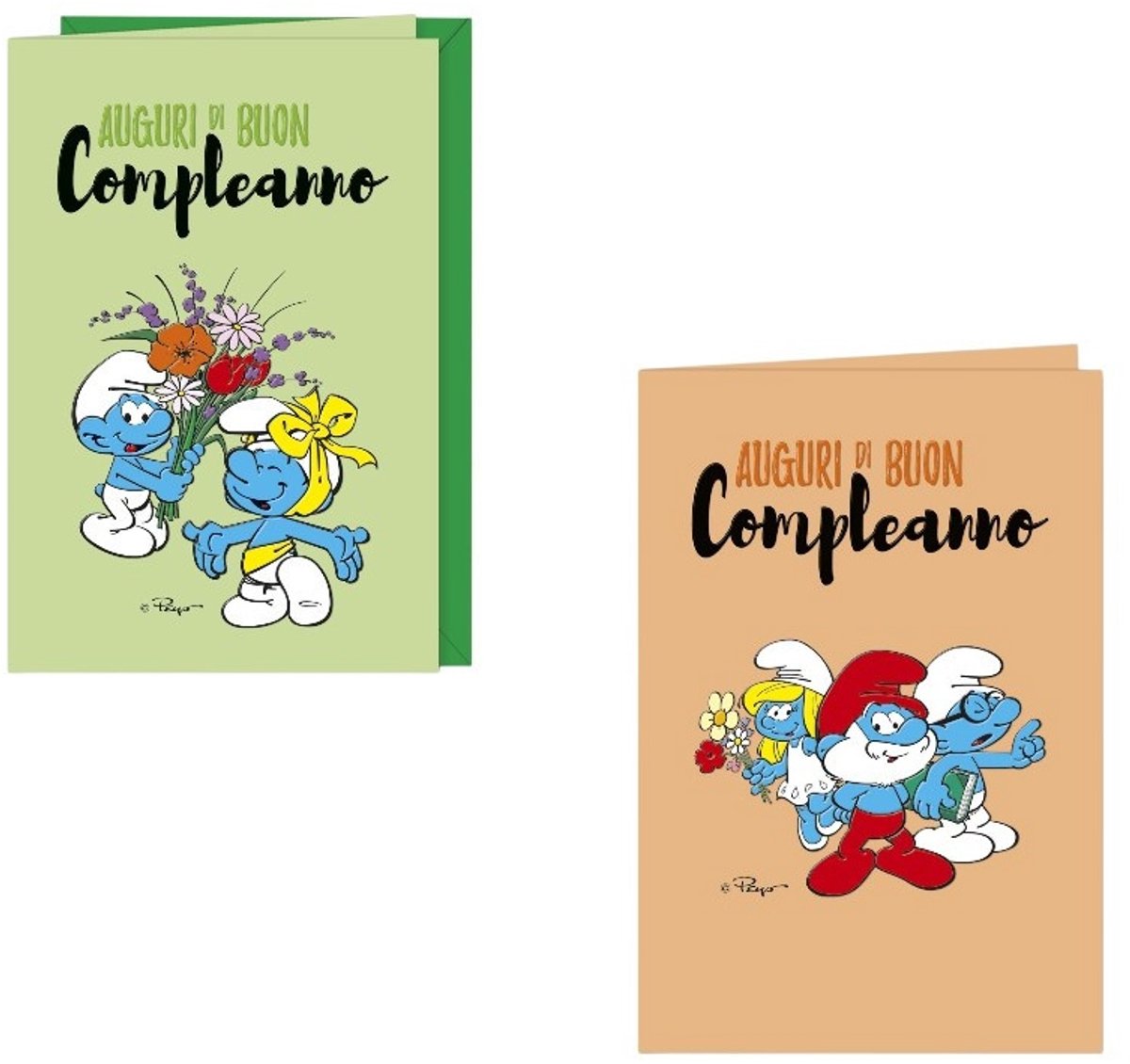Smurfen Verjaardagskaarten - 2 stuks van de Smurfen – Italiaans – Cromo – 11,5 x 17 cm