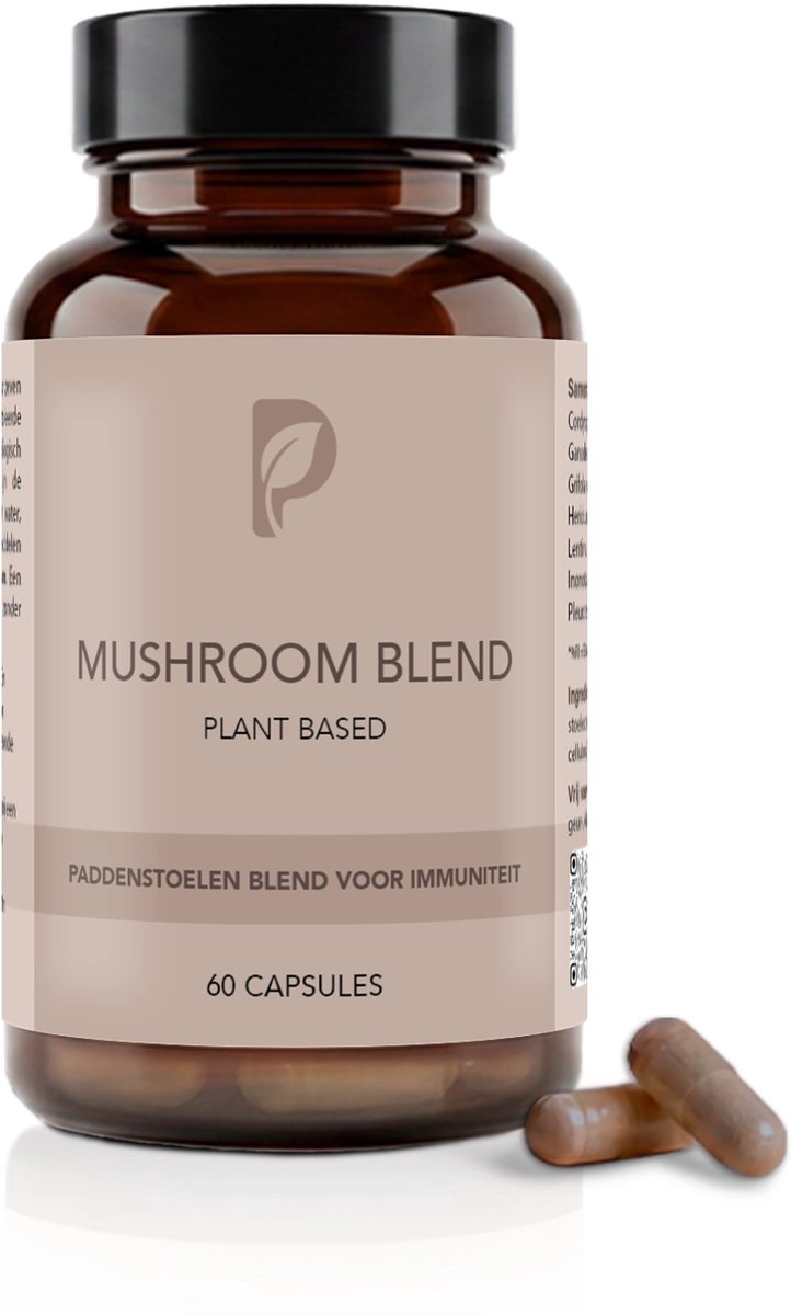 Plant Based Body – Paddenstoelenmix Biologisch – Immuniteit Support – 7-in 1 Paddenstoelen Extract (Reishi, Chaga, Cordyceps, Shiitake, Maitake, Lion’s Mane) – Ondersteunt Immuunsysteem en Energie – 60 Vegan Capsules