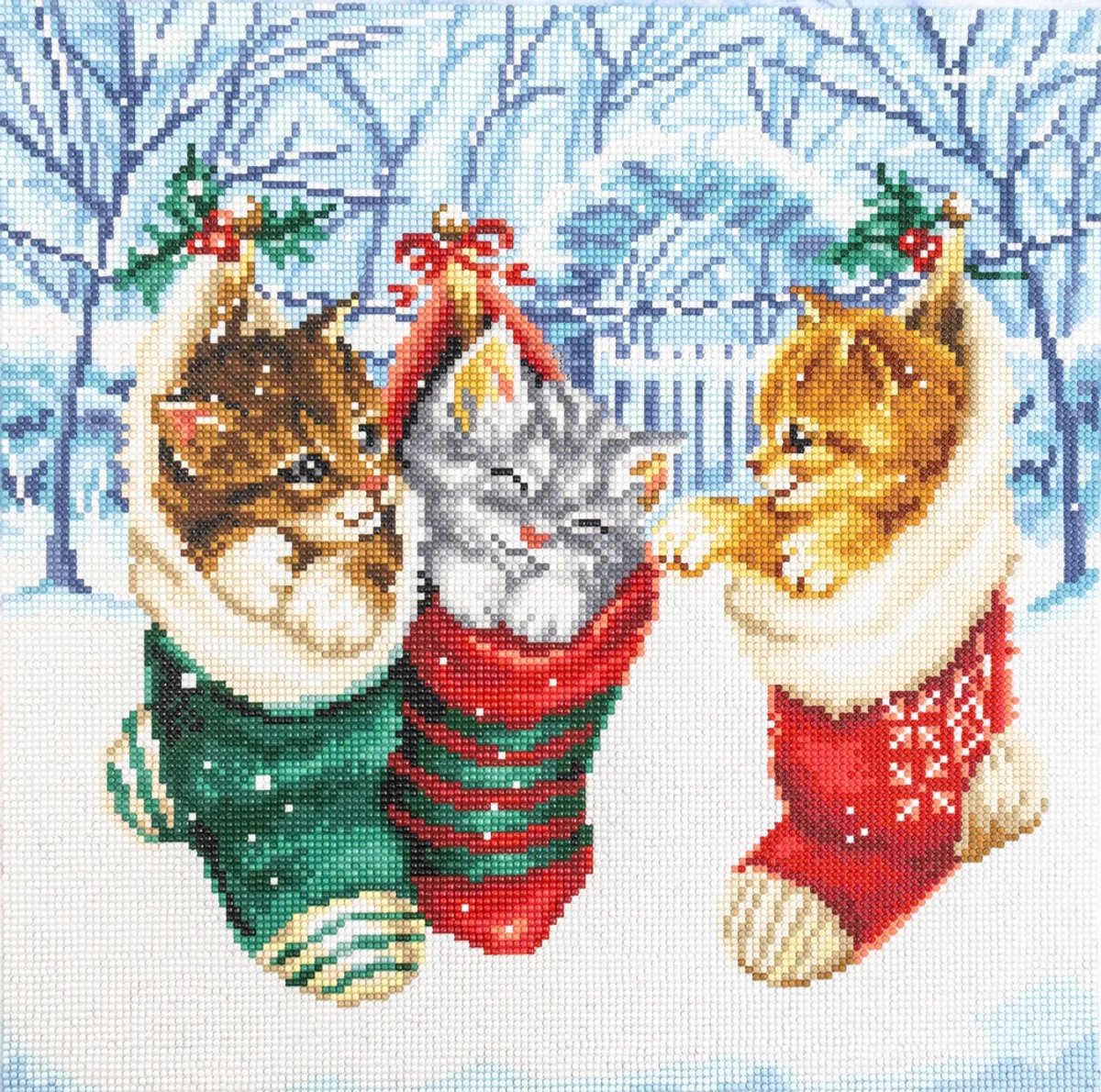 Diamond Painting - Snowy Kittens - Poesjes in de Sneeuw - Letistitch 42.3 x 42.3 cm