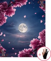 HobbyMania Originals Schilderen Op Nummer Volwassenen - Sakura bij Volle Maan - Inclusief Verf Penselen en Tekenhandschoen - Kleuren Op Nummer - Paint By Number Volwassenen - 40x50 cm