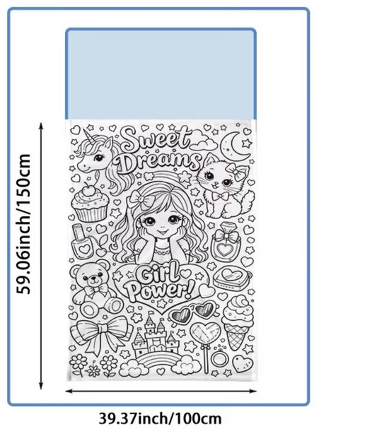 Fleece deken girls - meisje power - DIY XXL Kleurdeken - Fleece deken om zelf in te kleuren - DIY fleece girl power - met textielstiften - cadeau tip — afbeelding 2