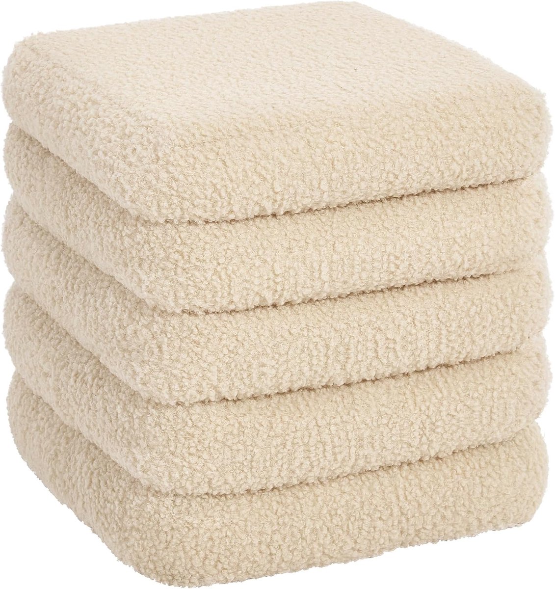 Zitkruk met opbergruimte - Opvouwbare kruk - Extra zitplaats - Gestoffeerd teddystof - 38 cm hoog - Beige