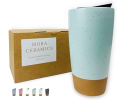 Keramische Dubbelwandige Koffiebeker Met Deksel - 390 ml - Migro- en Vaatwasmachinebestendig
