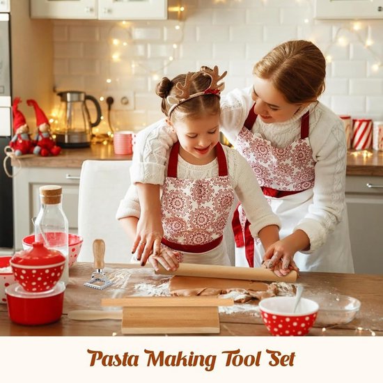 Pastamaker Set - Deeg Gereedschap - Zelfgemaakte Pasta - 7 Delige Keuken Set - Diverse Vormen - Houtkleur van Pastamaker — afbeelding 2
