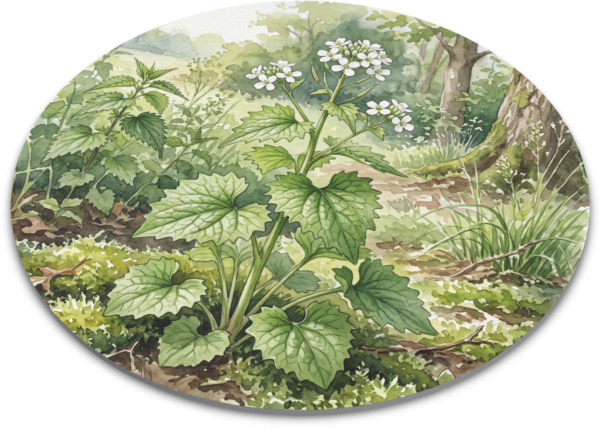 Ronde muismat - Look-zonder-look Alliaria petiolata - Botanische illustratie aquarel - Bureau accessoire - Diameter 22 cm