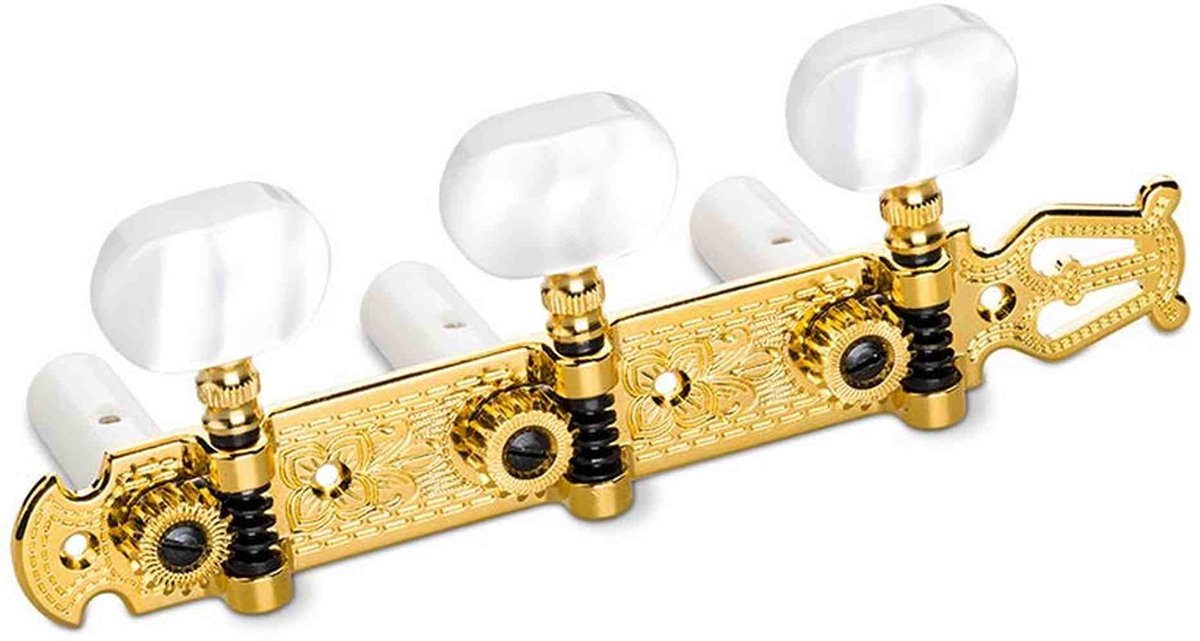 Schaller Lyra Machine Heads met Witte Acryl Pegs en Gouden Afwerking