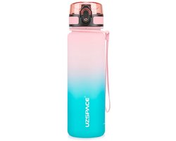 Drinkfles UZSPACE Waterfles -500 ml – BPA-Vrije Tritan Waterfles – 100% Lekvrij – Herbruikbare Sportfles met 1-Klik Deksel – Voor School, Sport & Kantoor – Roze Blauw