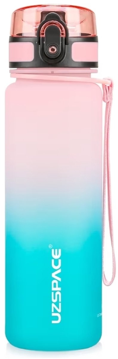 Drinkfles UZSPACE Waterfles -500 ml – BPA-Vrije Tritan Waterfles – 100% Lekvrij – Herbruikbare Sportfles met 1-Klik Deksel – Voor School, Sport & Kantoor – Roze Blauw