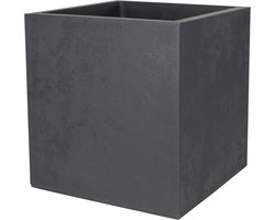 Vierkante pot 50 cm - 57 L - Imitatie beton - Dubbele wand - Waterreservoir - 49,5 x 49,5 x H 49,5 cm - Antraciet