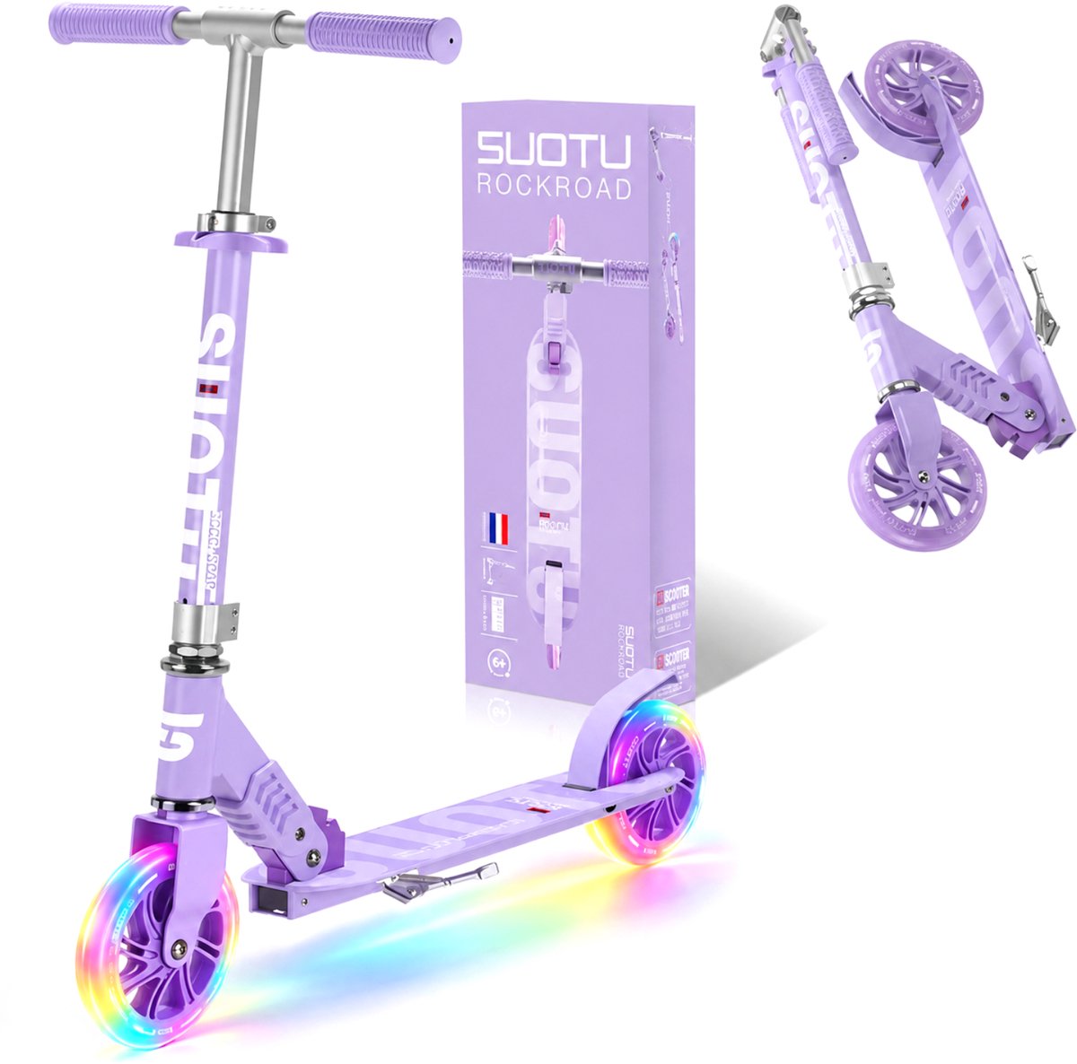 Suotu Kinderstep - 145mm Lichtgevende Wielen - Step - Speelgoed Jongens/Meisjes - Max stuurhoogte: 85 cm - Aluminium - Paars