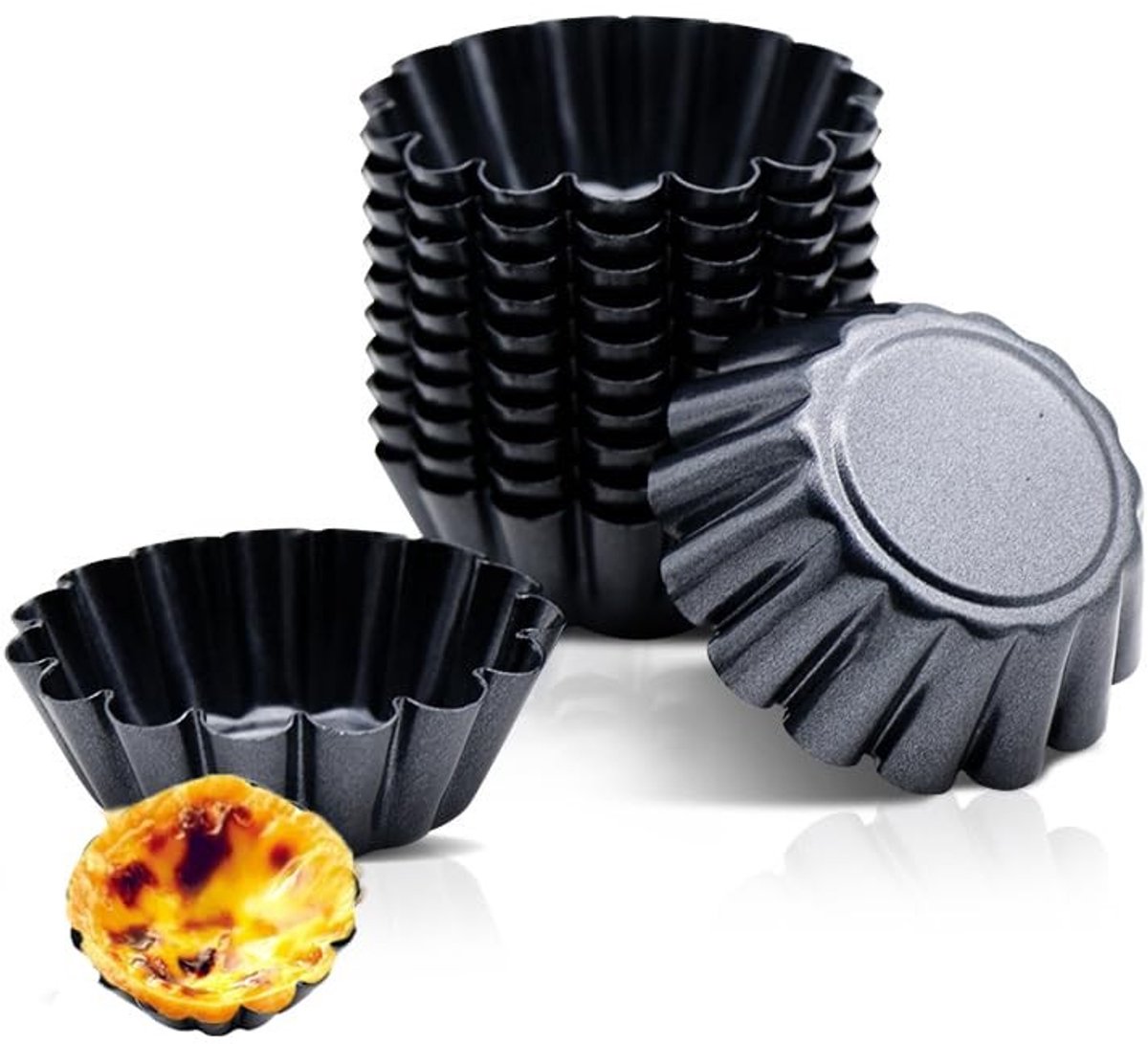 MTTproducts- Taartmallen 12 Stuks - Koolstofstaal - Antikleef - Ronde Bakvormen - Voor Taarten/Cupcakes - Duurzaam en Veilig