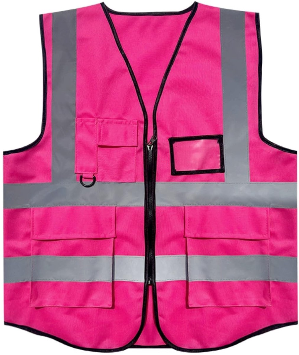 MTTproducts- Veiligheidsvest XL - Neon Roze - Reflecterend - Hoge Zichtbaarheid - Multi Pocket - Ademend - Duurzaam Polyester - Werkvest