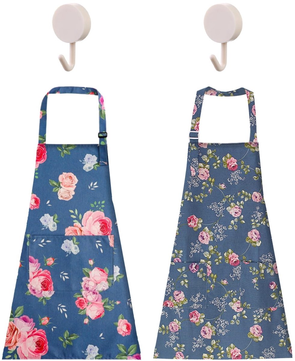 MTTproducts- Schorten 2 Stuks - Verstelbare Schorten - Oliebestendig - Bloemenmotief - Inclusief Haken - Afmetingen 71x67 cm / 73x65 cm - Keukenschort