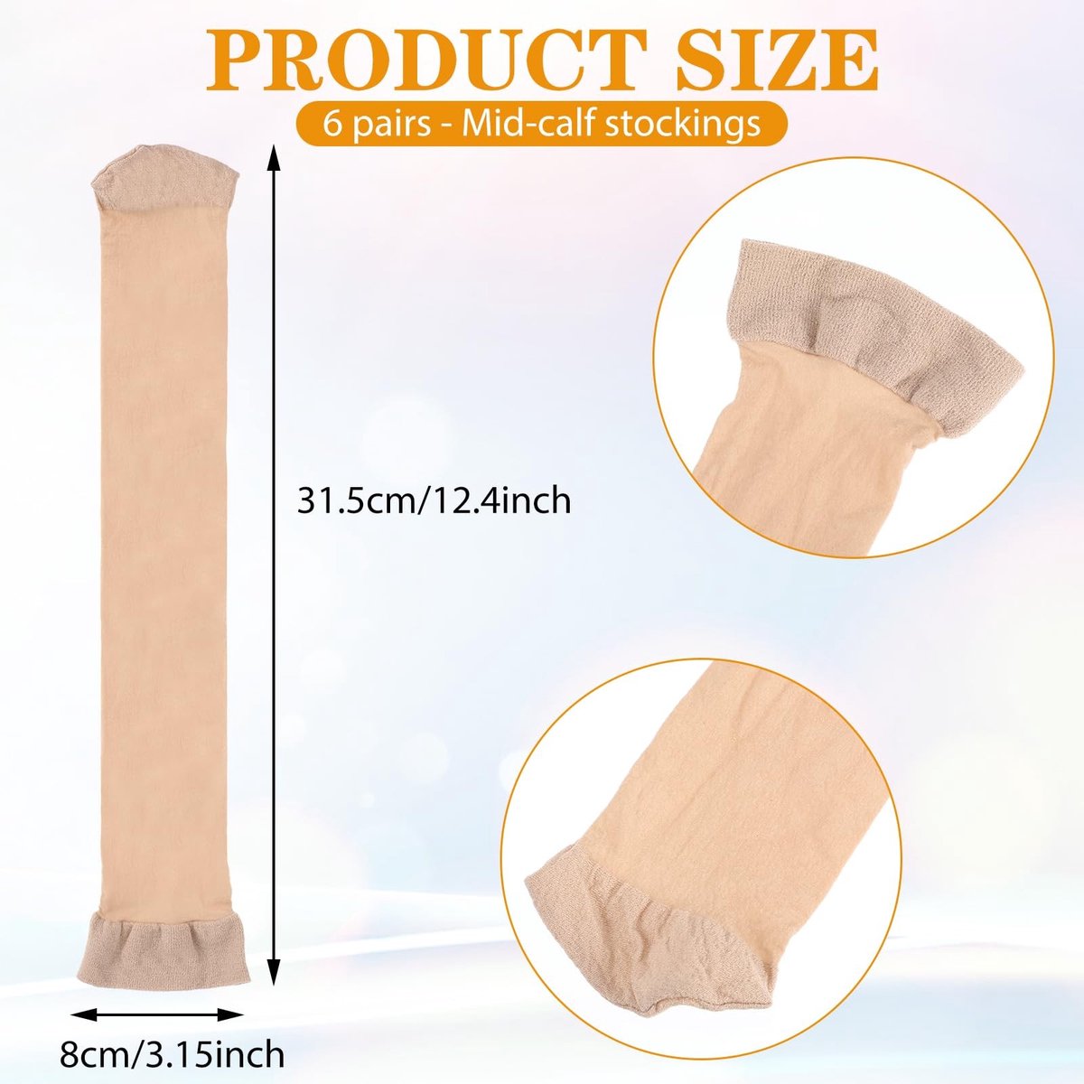 MTTproducts- Nylon Kousen 6 Paar - Dames Kousen - Huidskleur - Kousen voor Dansfeesten - Verstelbare Pasvorm - Lichtgewicht Nylon