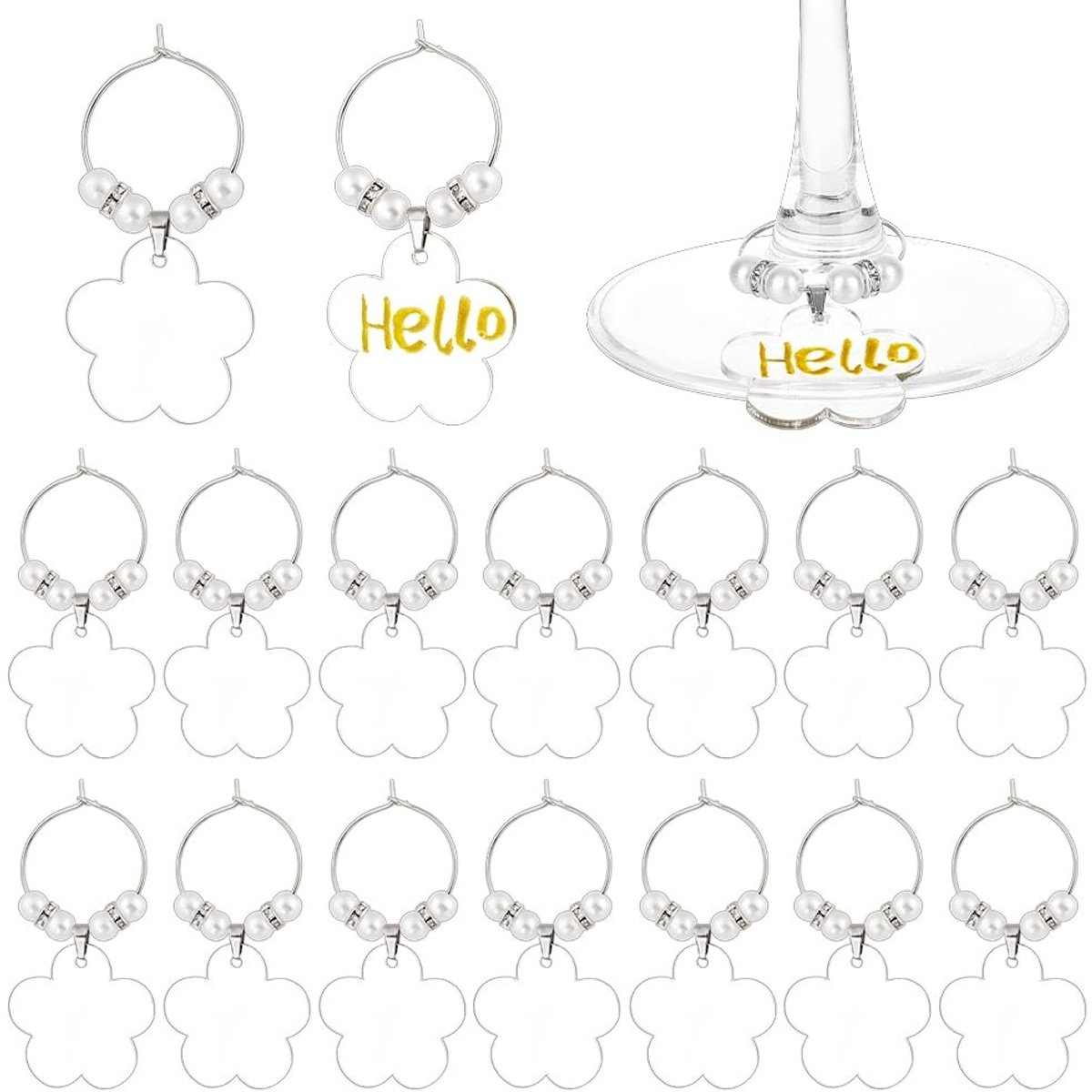 MTTproducts - 24 Stuks Acryl Wijnglas Bedels voor Identificatie en Decoratie