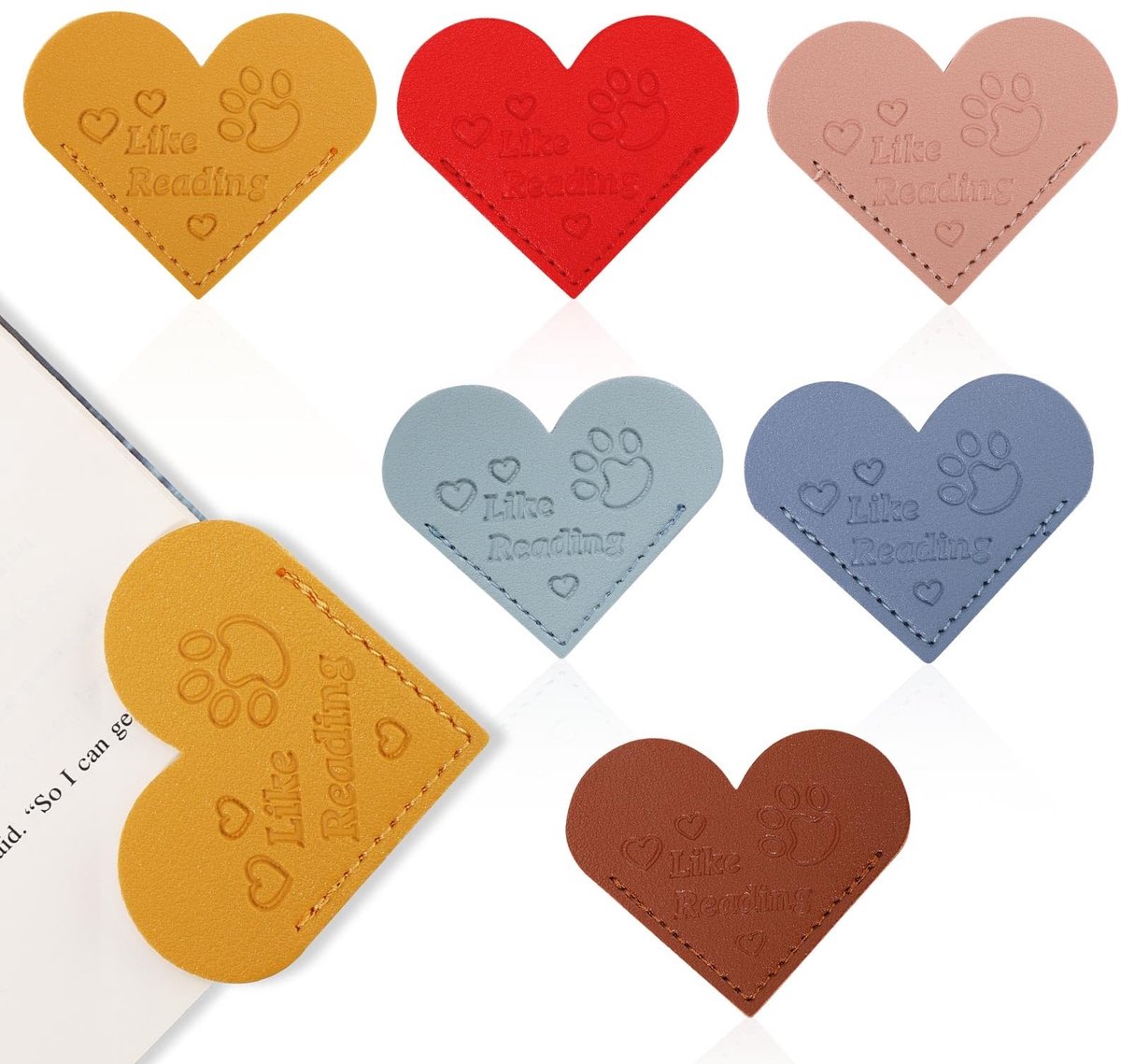 MTTproducts- Bladwijzer Hartvormig - 6 Stuks Leren Bladwijzers - Boekaccessoires - Leescadeaus - Schattige Ontwerpen - 6,1 x 5 cm - Boekmarker