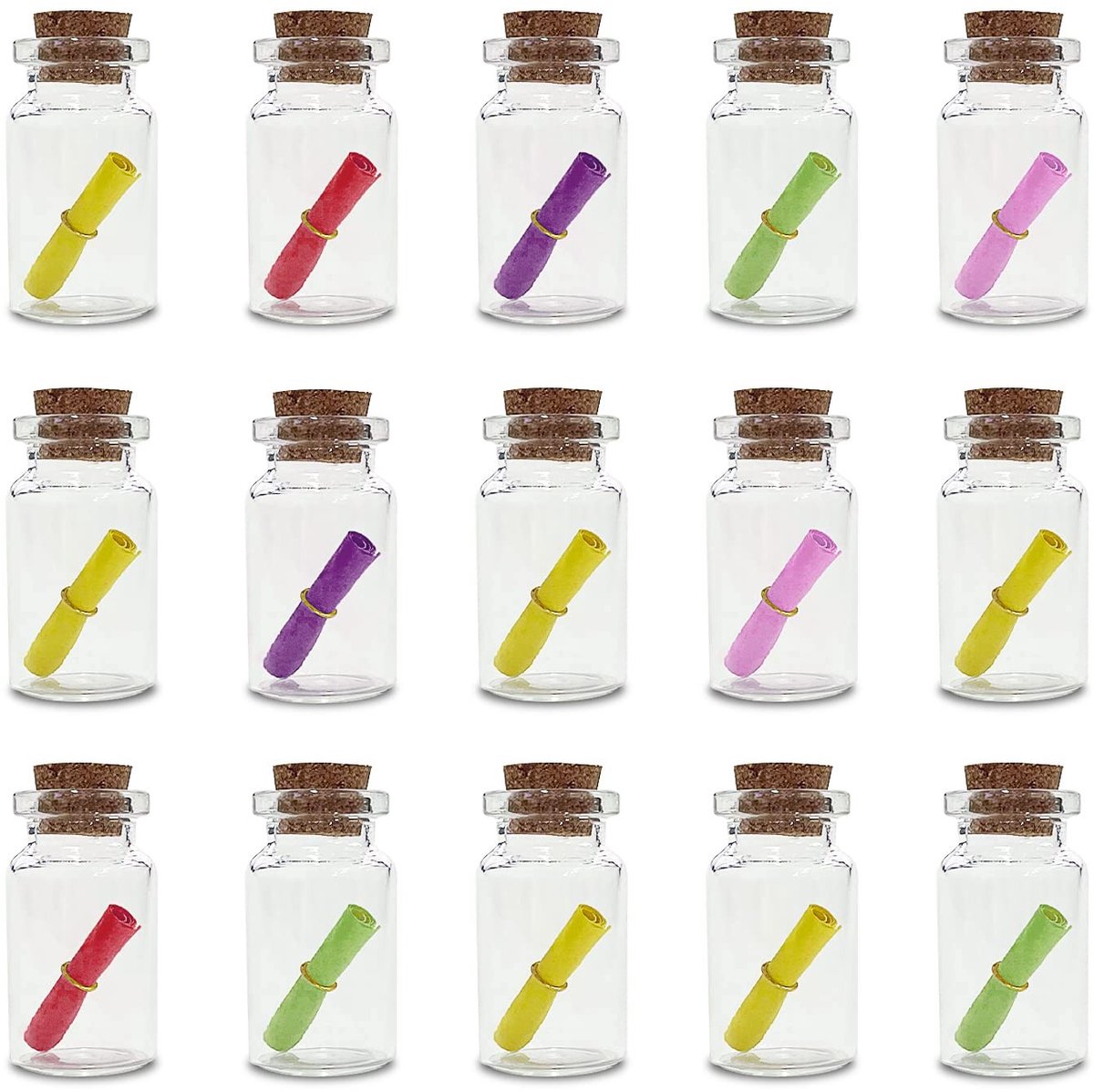 MTTproducts- Glazen Fles 20x40mm - Beugelfles - Glazen Flesjes met Kurk - Glazen Flesjes met Dop - Glazen Flesjes 15 Stuks - Lichtgewicht en Breukbestendig - Wensfles