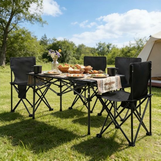 HomeGoodies - Camping stoelen set met tafel - Opvouwbare 5-delige set met 4 stoelen en opbergvak - 95x55 cm - Voor camping en BBQ van Homegoodies — afbeelding 5