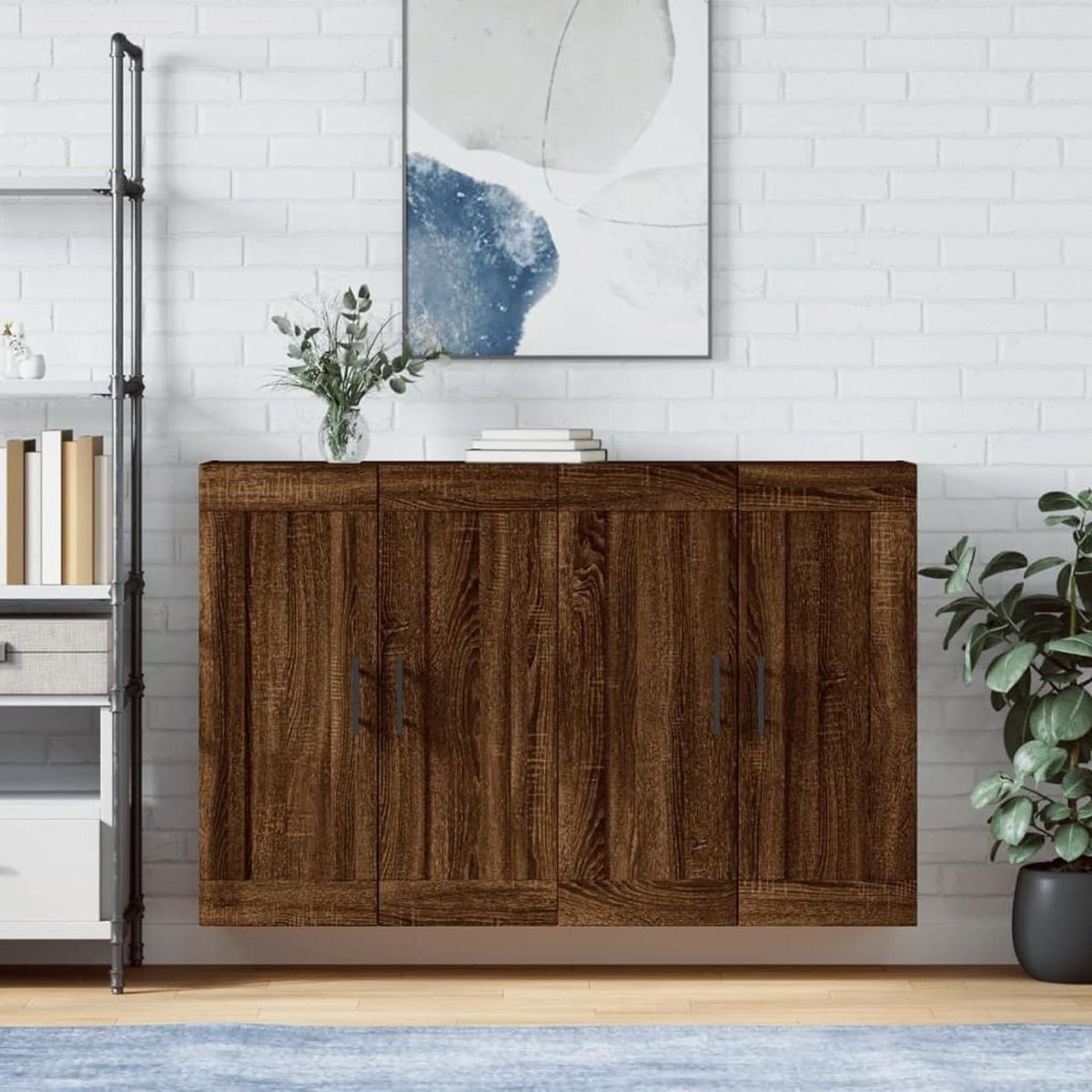 Wandkasten 2 stuks - Opbergkasten Hout - Ruimte Organiseren - Elegant Eikenlook Design - 695 x 90 cm - Bruin