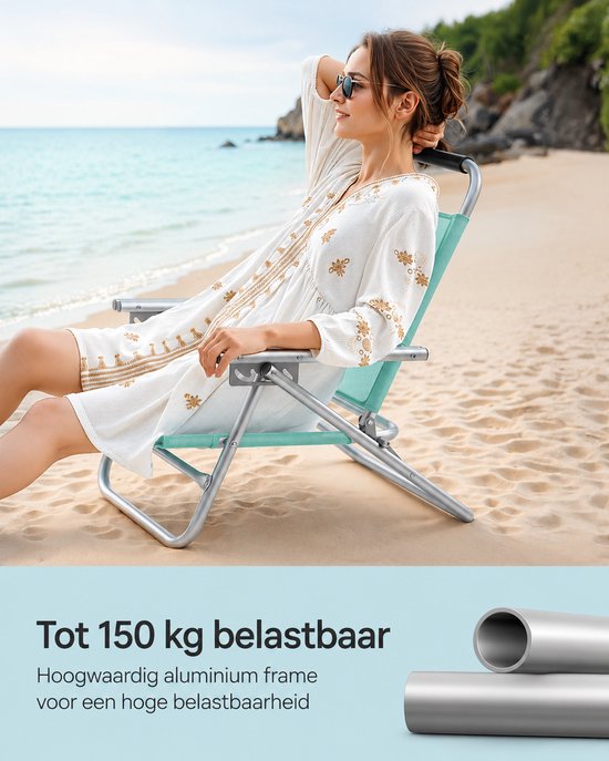 Seth Select Luxe Strandstoel met Armleuningen - Opvouwbare Campingstoel met 4 Verstelbare Rugstanden - Draagbare Klapstoel - Groen — afbeelding 2