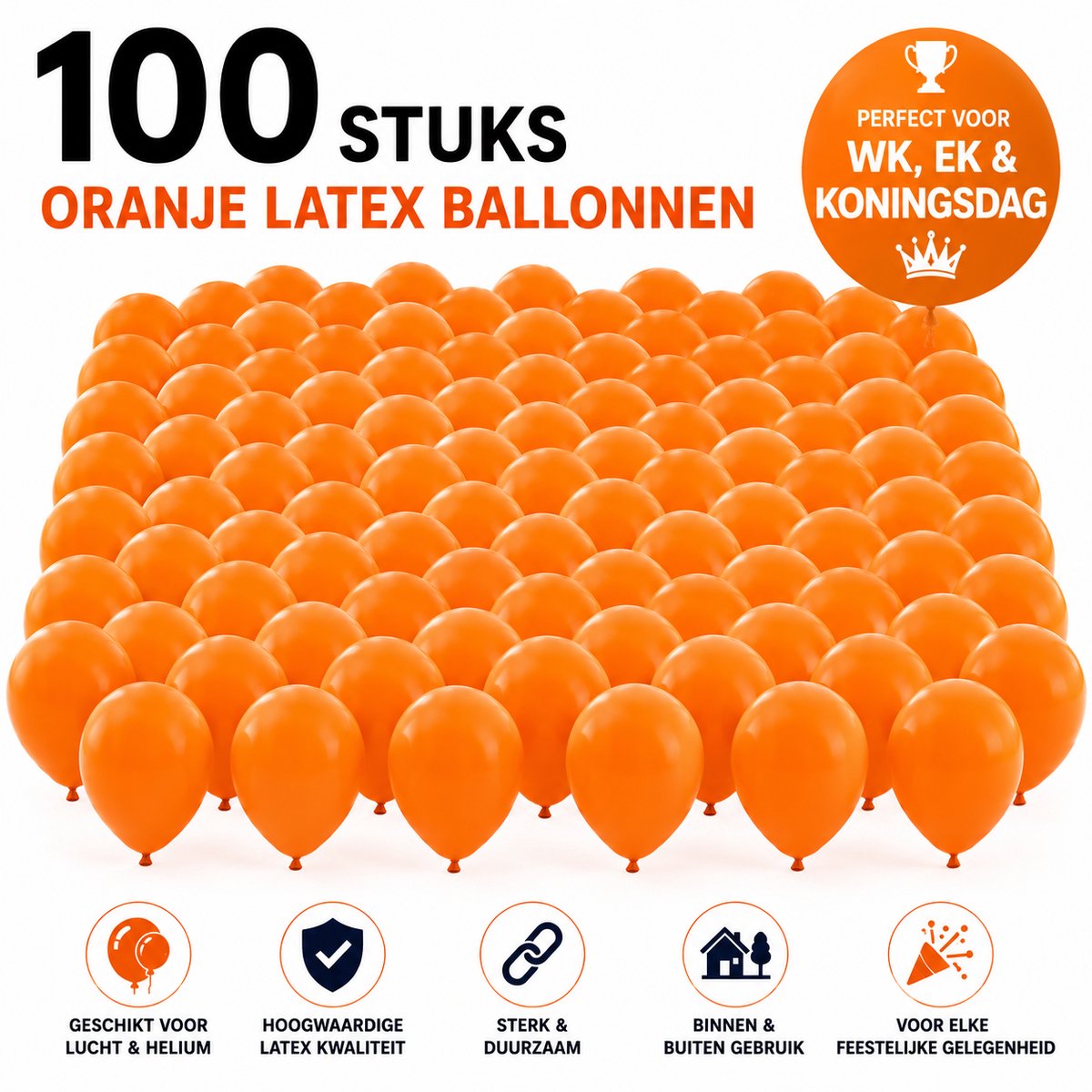 Oranje Ballonnen 100 Stuks – WK & EK Nederland Decoratie – Helium Geschikt – Feestversiering Oranje Fans
