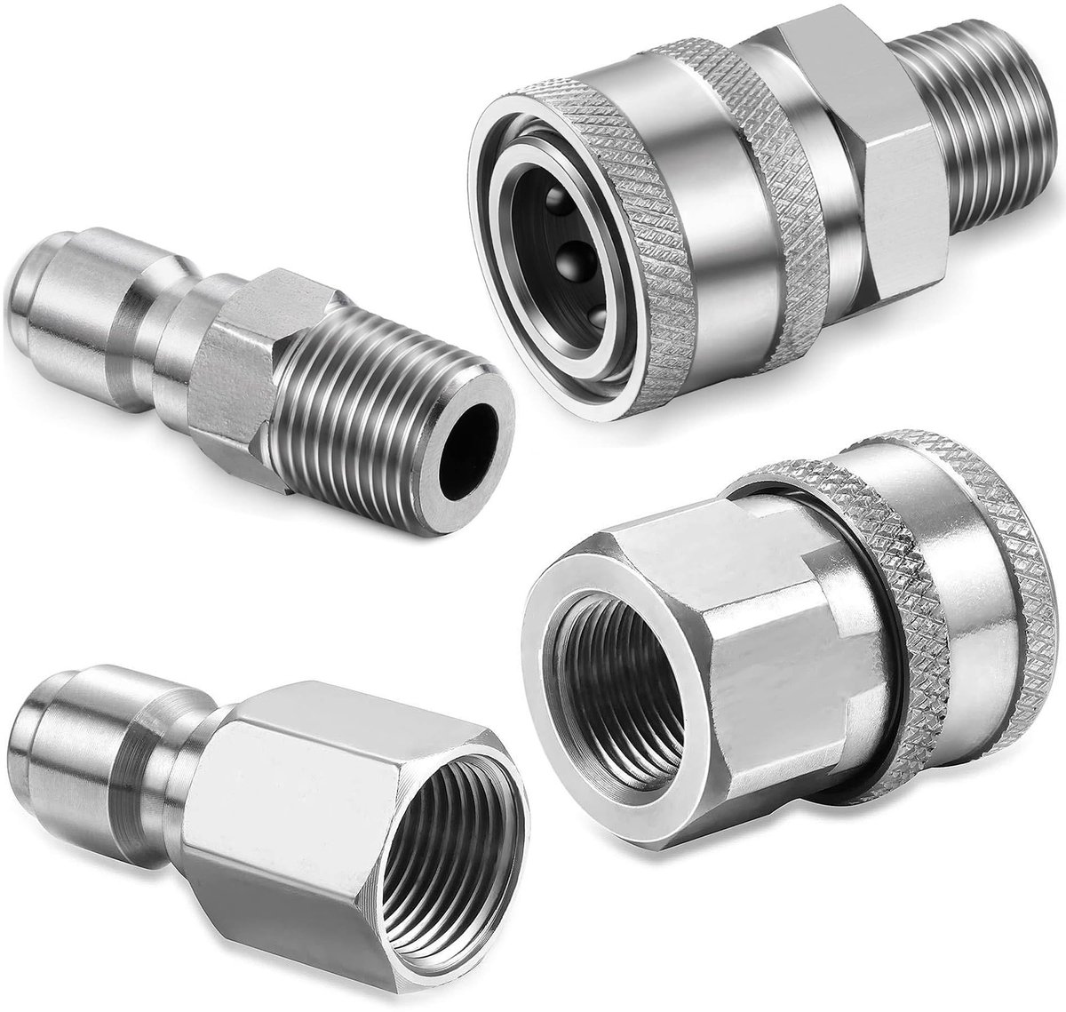 Cosensi- Slangkoppeling 1/4 Inch - 4 Stuks - Roestvrij Staal - Hoge Druk - NPT Compatibel - Schokbestendig - Hogedrukslangkoppeling