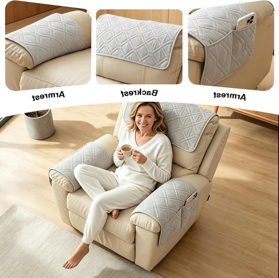 Stoelbeschermer voor Relaxstoelen met Zakken, Universele Bescherming voor Fauteuils en Banken, Lichtgrijs — afbeelding 3