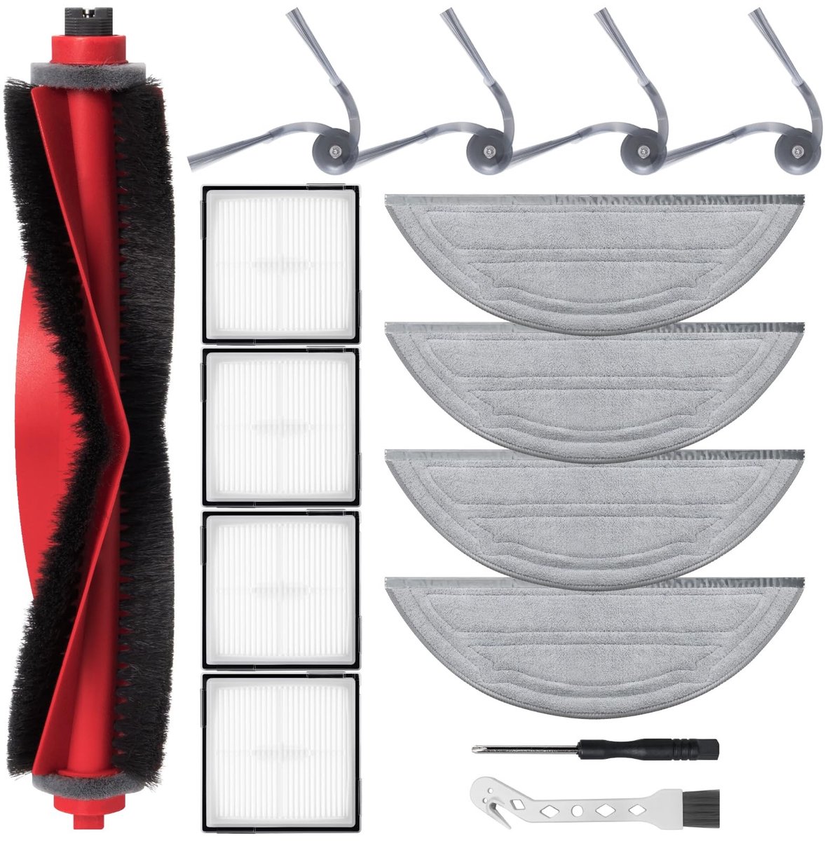 Cosensi- Accessoireset voor Roborock Q10 S5 - 1 Hoofdborstel - 4 Hepa-filters - 4 Reinigingsdoeken - 4 Stofzakken - 4 Zijborstels - Inclusief Schroevendraaier - Robotstofzuiger Onderdelen