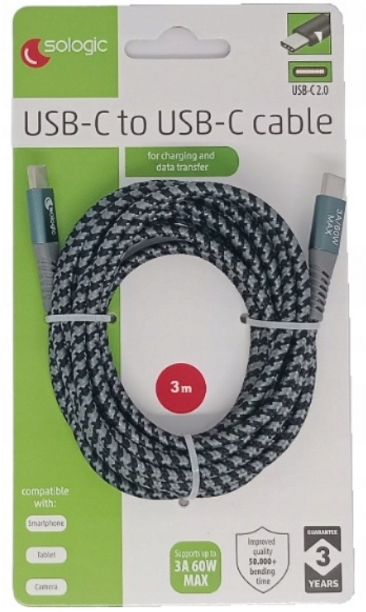Sologic USB-C to USB-C 2.0 Cable for charging and data transfer