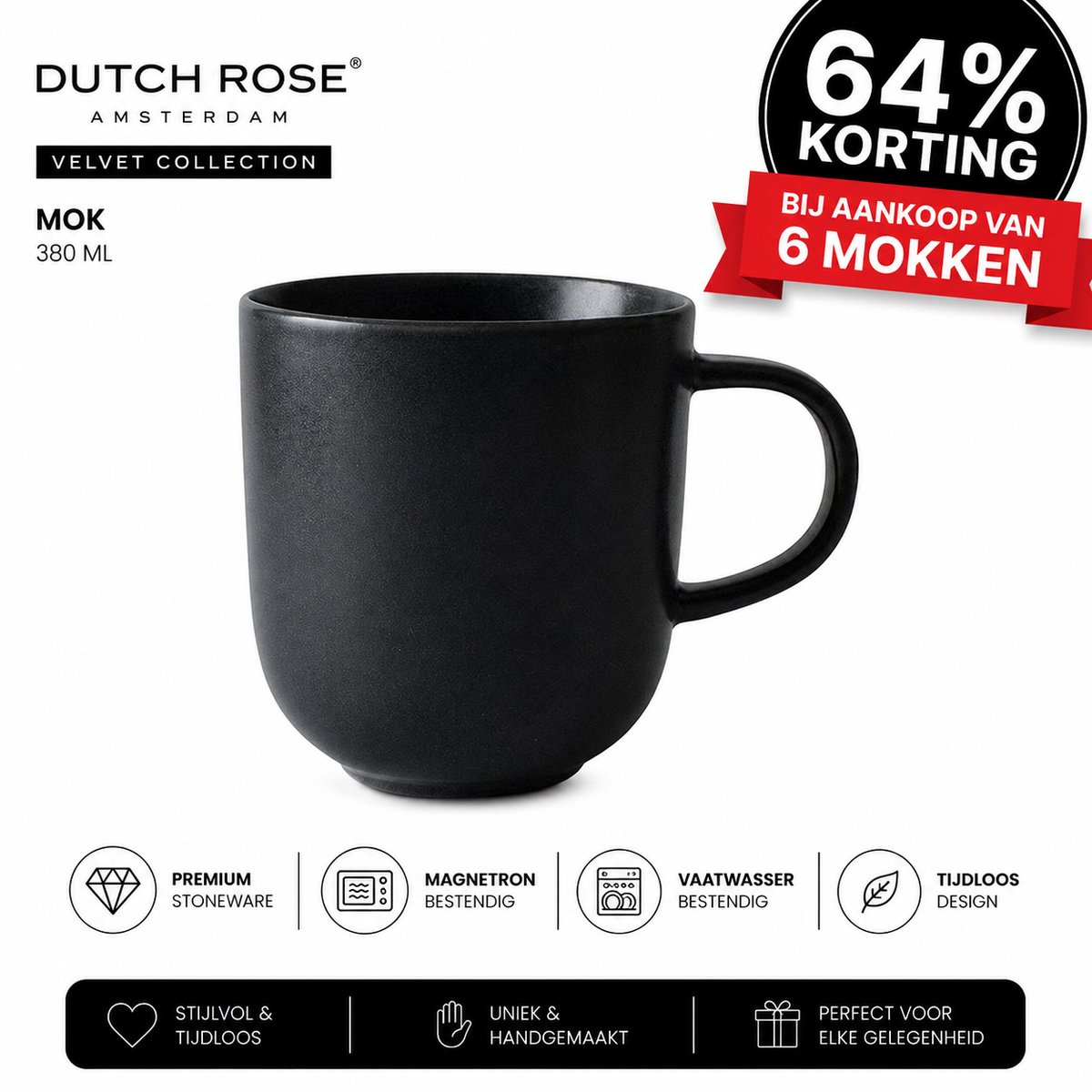 Dutch Rose Velvet - Dutch Rose Beker mat Antraciet