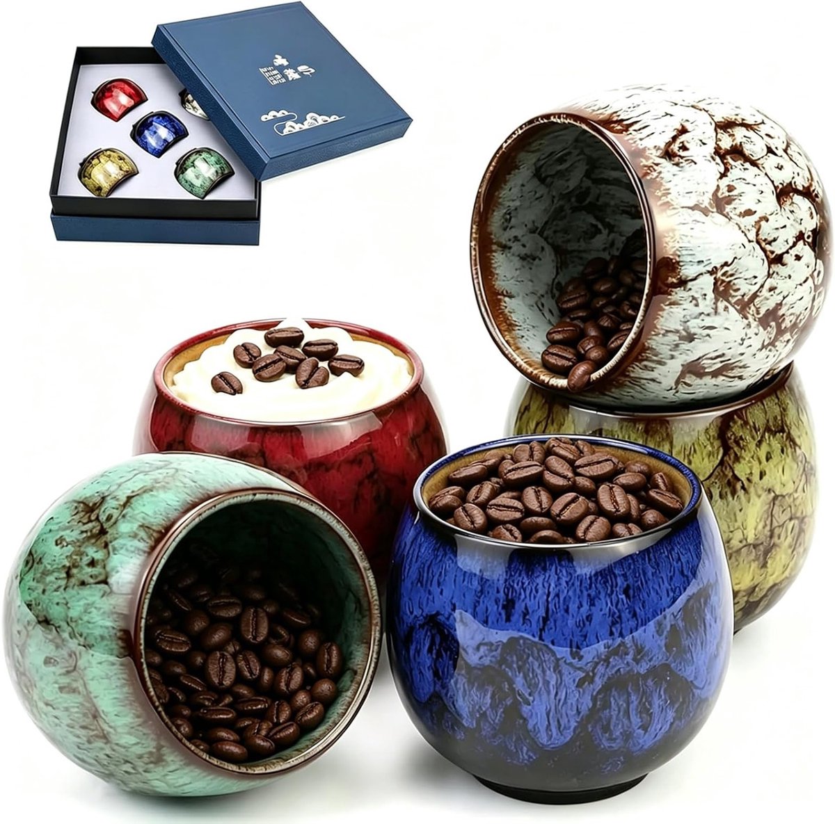 Set van 5 Mini Espresso Kopjes van 110 ml - Dikke Wand Keramische Koffiekopjes, Vaatwasserbestendig, Perfect voor Mocha, Macchiato en Thee