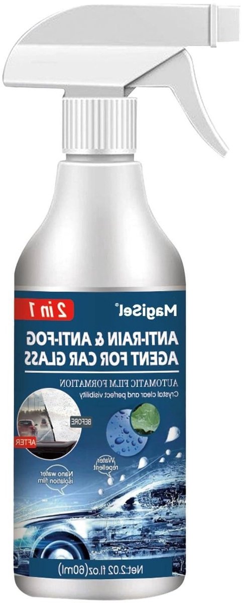 Anti-fog spray voor autoruiten, 60 ml, mistafstotend, waterafstotend en regenbescherming voor spiegels, 2-in-1 formule voor optimale zichtbaarheid