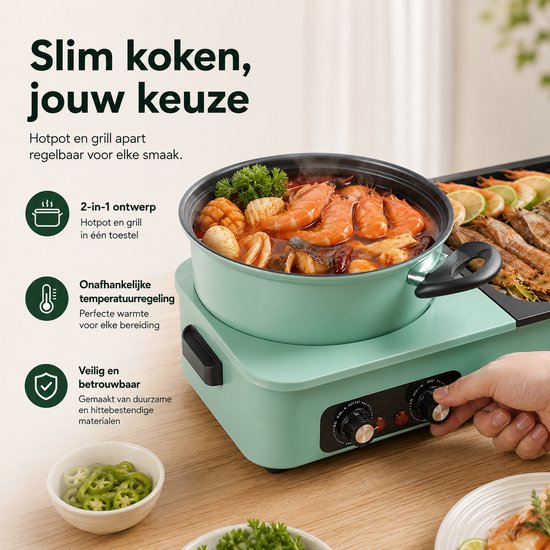 Celestul 3-In-1 Multikookmachine - Elektrische Grill - Hete Pot - Rookloze Barbecue - Tafelgrill - Grillplaat - Koken - Zwart — afbeelding 4