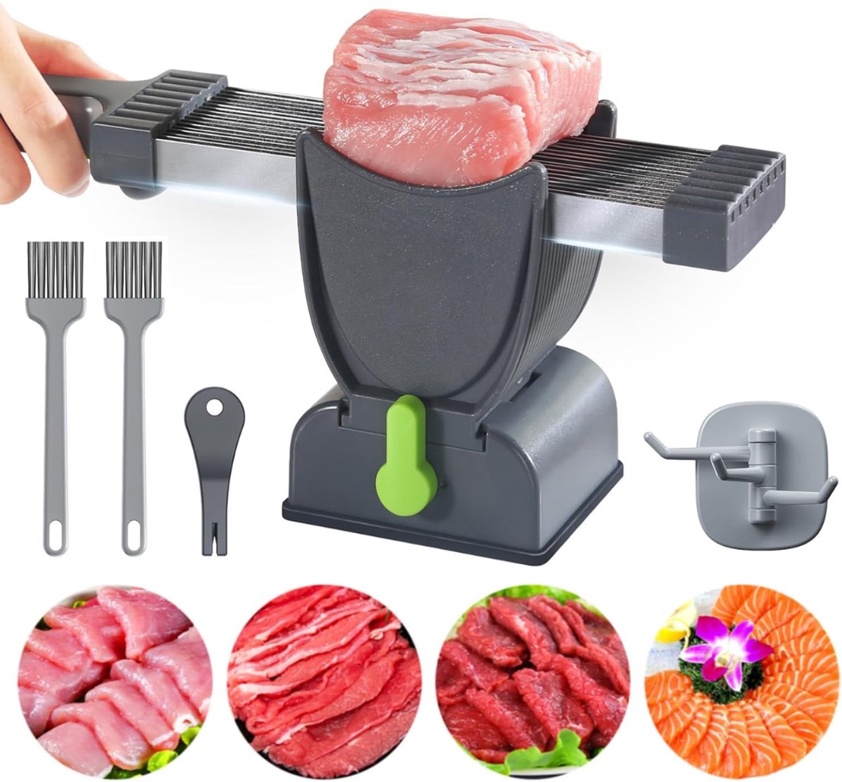 QIN® Vleessnijmachine - Snijmachine Allessnijder -Vleessnijmachine Voor Thuis - Handmatige Snijder voor Vers Vlees - 34x7x4cm - Roestvrij Staal - 34cm x 7cm x 4cm