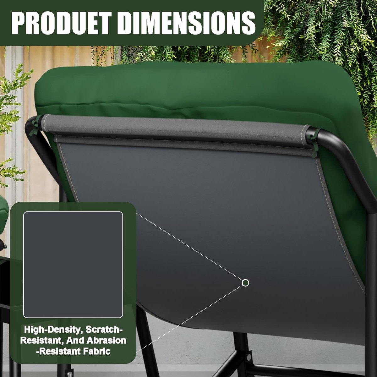 CityNest Luxe 3-Delige Balkonset met 2 Stoelen en Tafel van Gehard Glas 90 x 69 x 80 cm – Compacte Tuinmeubelset voor Balkon, Terras en Kleine Ruimtes – Groen