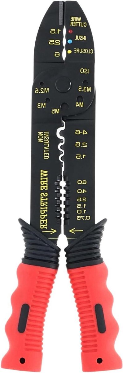Elektrische Tang - Elektricien Tang - Draden Knippen Krimpen - Ergonomische Grip - 22 x 7.3 cm - Zwart Rood